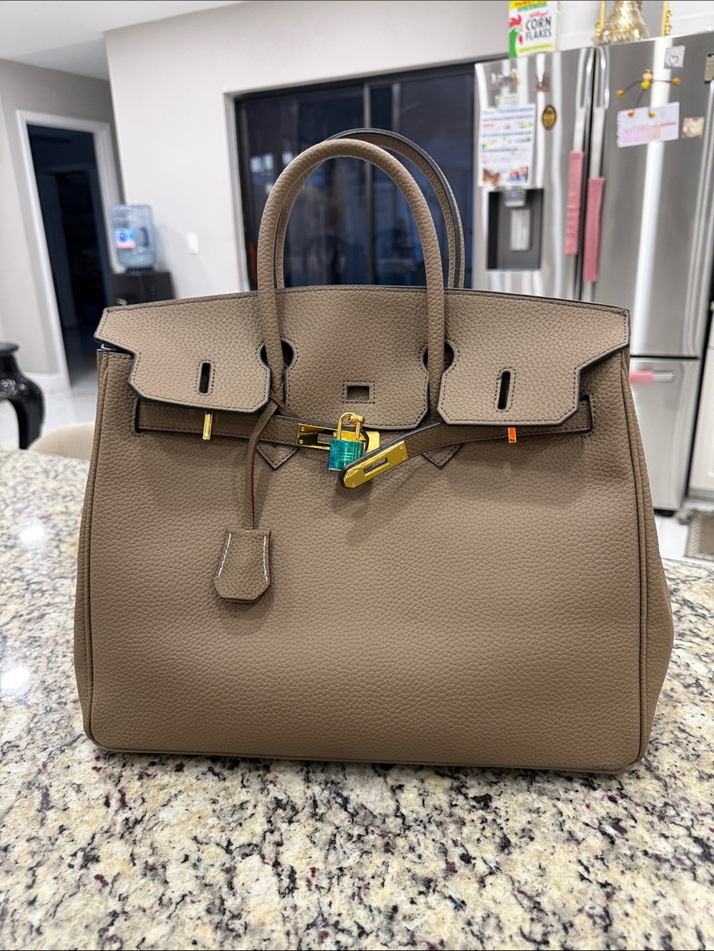 Taupe Leather Top-Handle Satchel